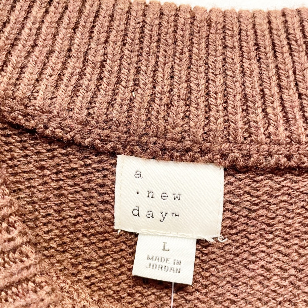 A New Day Women's Brown Woolen Crew Neck Long Sleeve Sweater Size L - Picture 4 of 6